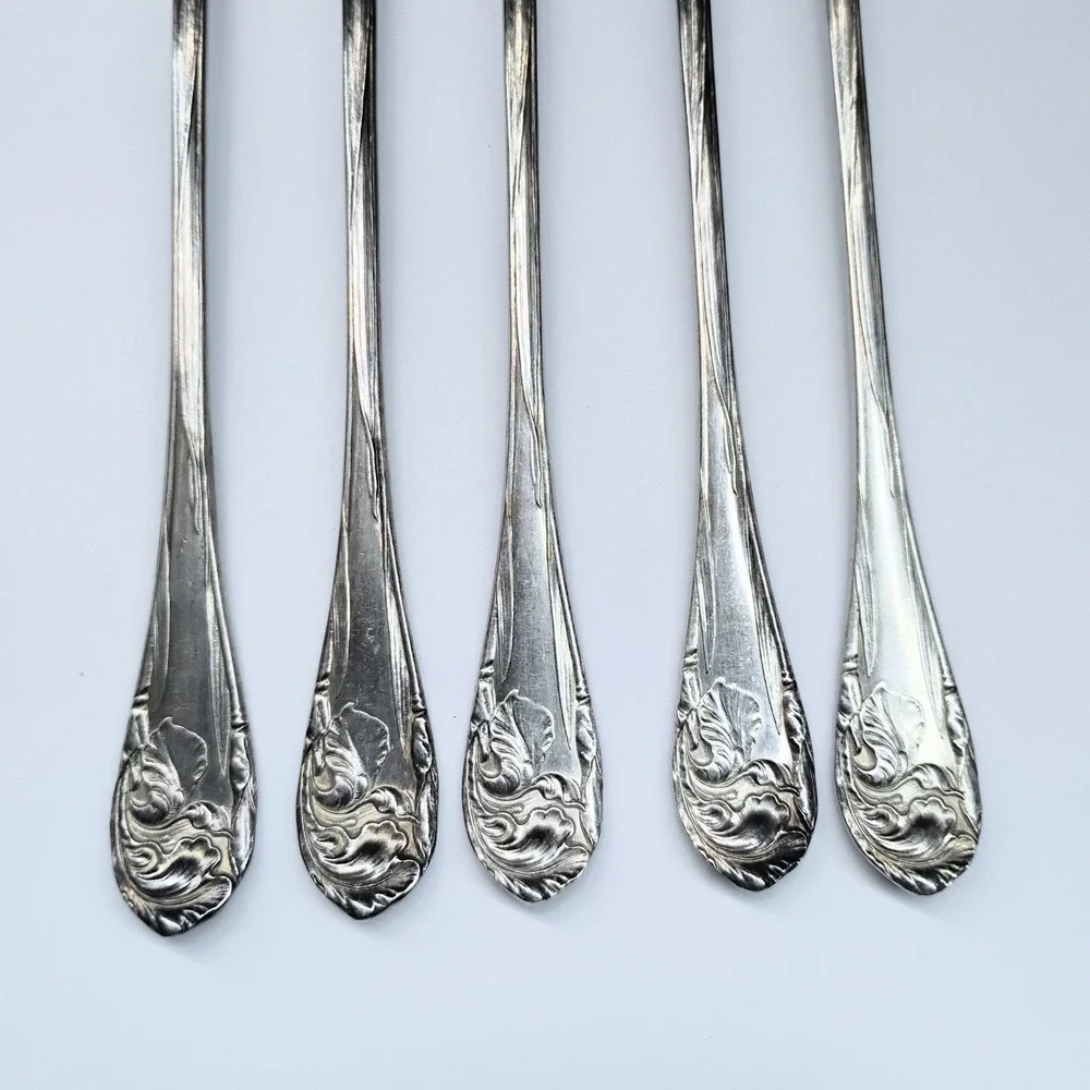 FLOWER FLEUR DE LUCE COMMUNITY ONEIDA SET OF 5 SEAFOOD COCKTAIL FORKS‎